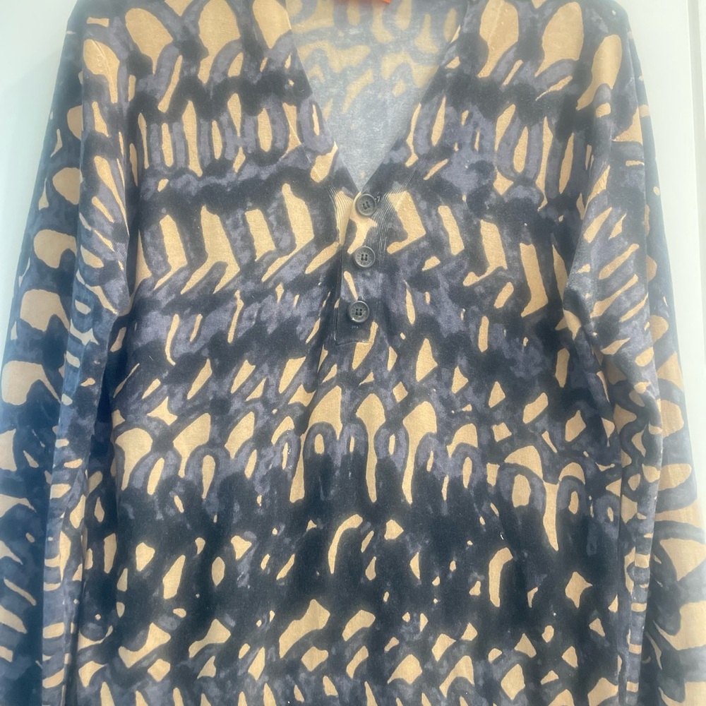 Missoni Black Blue and Beige Patterned Knit 3 Buttons luxury Sweater